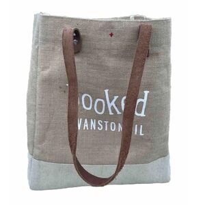 APolis Global Citizen Market Bag Jute Leather Trim Tote "Booked Evanston IL"